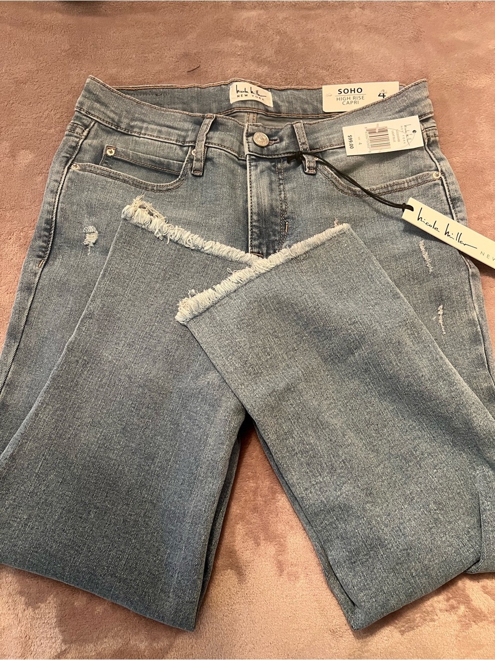 Nicole Miller Light Blue Cropped Frayed Hem Jeans